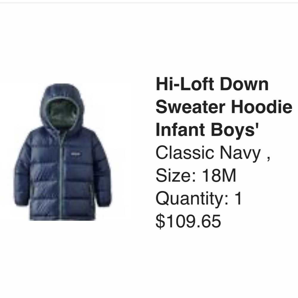Patagonia 12-18Mo Boys Down Hood Jacket EUC